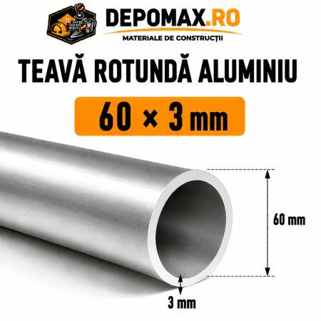 Teava rotunda aluminiu 60 x 3 mm, 6 metri (6060)